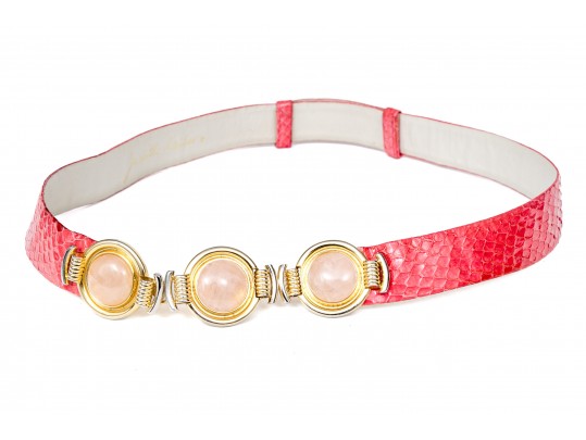 Judith Leiber Striking Vintage Two Tone Faux Pearl Belt Buckle, With Belt