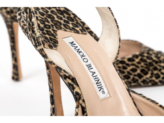 Manolo Blahnik Bold Leopard Print Slingblacks, Size 39 1/2