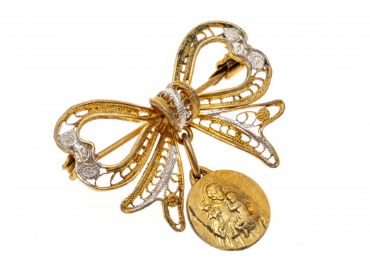 Charming 800 Silver Filigree Bow Brooch