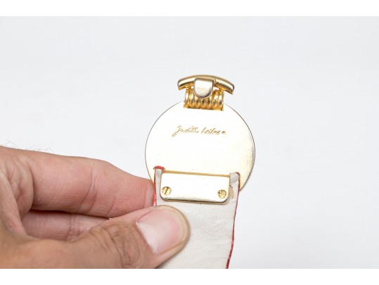 Judith Leiber Striking Vintage Two Tone Faux Pearl Belt Buckle, With Belt