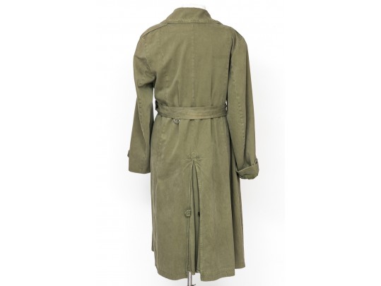 Dries Van Noten Green Cotton Belted Long Jacket, Size Large