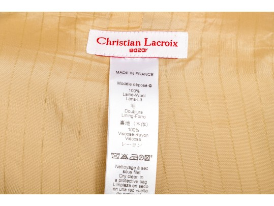 Christian Lacroix Elegant Tan Bejeweled Sleeve Wool Blazer