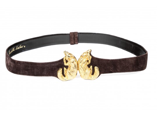 Judith Leiber Unique Vintage Gold Tone Opposing Fox Motif Buckle, With Belt