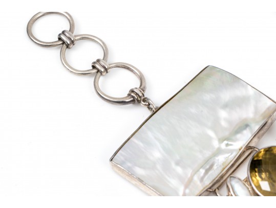 Starborn Sterling Silver Breathtaking Wide Mother-Of-Pearl And Citrine Panel Bracelet