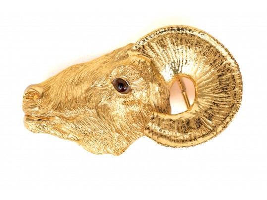 Christopher Ross Impactful Vintage Rams Head Belt Buckle, 1986
