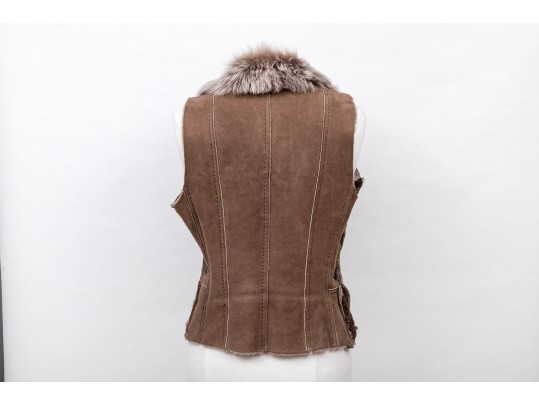 Elie Tahari Striking Brown Toned Bedazzled Shearling Vest, Size XS
