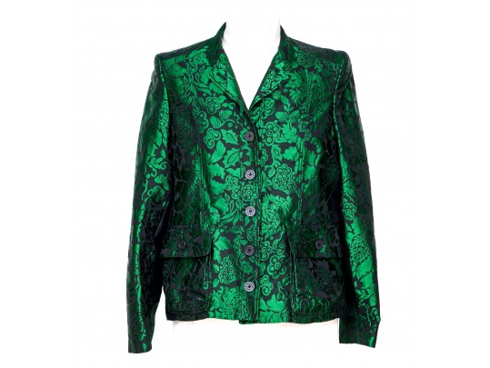 Burberry Luxurious Green Brocade Pattern Short Shacket, Size 4