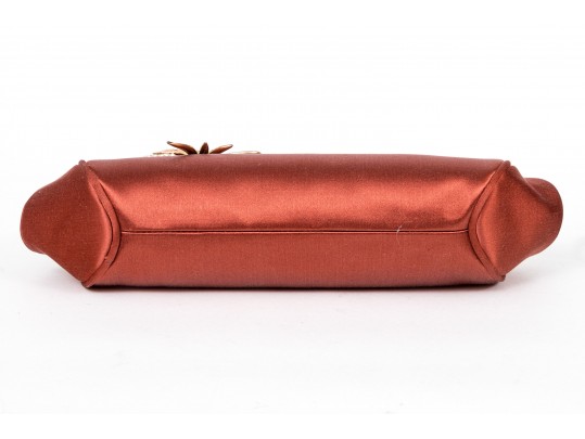 Vicini Impactful Dark Orange Satin Top Handle Bag And Matching Sandals, Size 40, Bird Motif Decorati