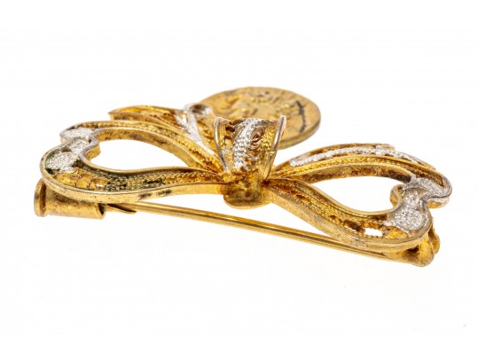 Charming 800 Silver Filigree Bow Brooch