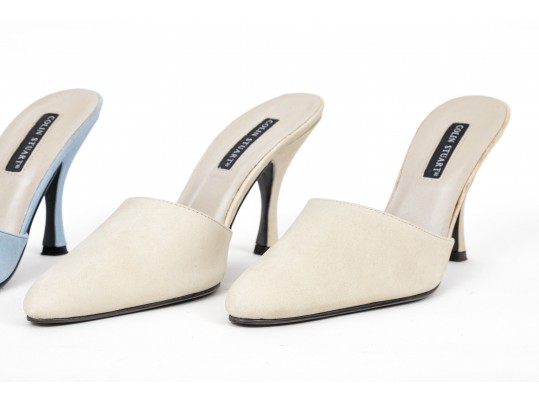 Colin Stuart Pair Of Two Sueded Mules, Light Blue And Light Tan, Size 8 1/2