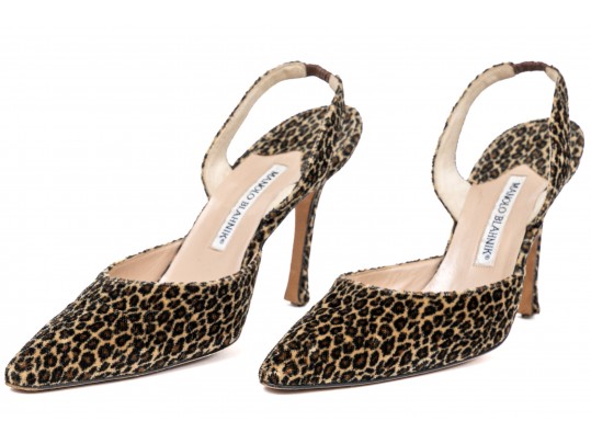 Manolo Blahnik Bold Leopard Print Slingblacks, Size 39 1/2