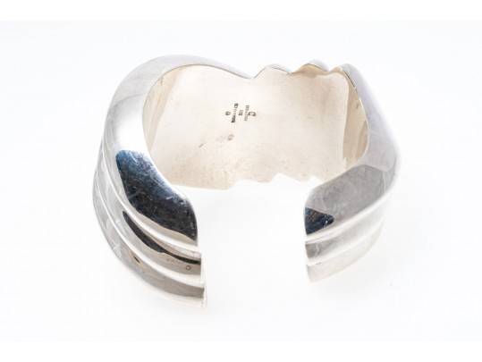 Sterling Silver Chic Wide Chevron Ribbed Cuff Bracelet, See Condition Notes