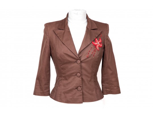 Blumarine Fun Brown Bejeweled Cotton Blazer, Size Italy 42