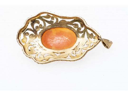 800 Silver Vermail Lovely Cameo Pendant And Matching 14k Wire Cameo Earrings 