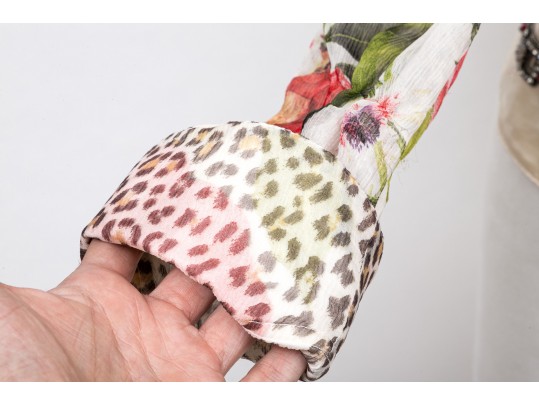 Roberto Cavalli Ivory, Leopard Print And Floral Blouse, Bejeweled, Size 48