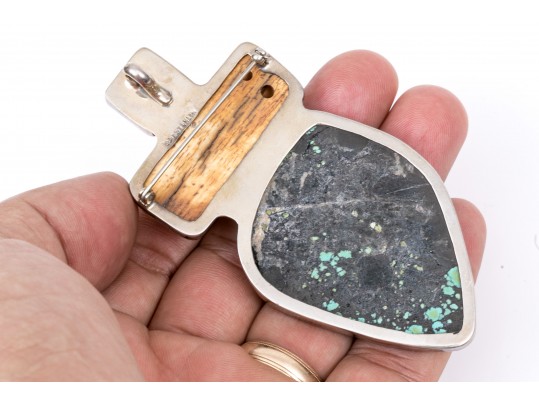 Amy Kahn Russell Sterling Silver Striking Turquoise And Iridescent Glass Brooch