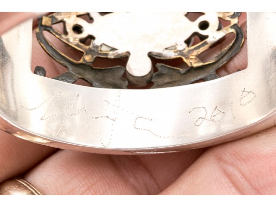 Margaret Thurman Sterling And Bronze Wide Lattice And White Topaz Cuff Bracelet