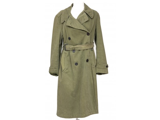 Dries Van Noten Green Cotton Belted Long Jacket, Size Large