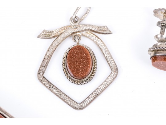 Lot Of Assorted Sterling, 800 Silver And Gold Filled Goldstone Glass Jewelry Pieces