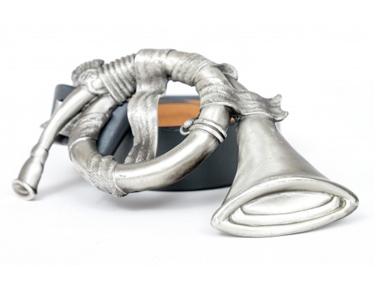 Margarita Barrera Festive Vintage Silver Tone French Horn Belt Buckle, 1994, With Belt