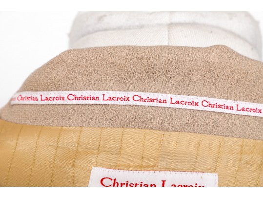 Christian Lacroix Elegant Tan Bejeweled Sleeve Wool Blazer