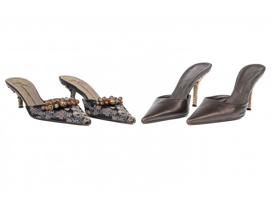 Lot Of Two Mules, Giuseppe Zanotti And Vicini, Sizes 9 And 39