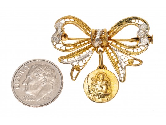 Charming 800 Silver Filigree Bow Brooch