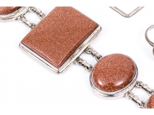 Lot Of Assorted Sterling, 800 Silver And Gold Filled Goldstone Glass Jewelry Pieces