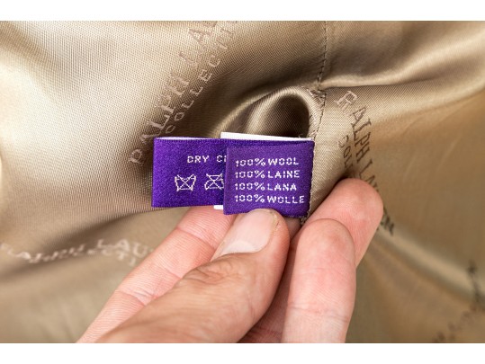 Ralph Lauren Purple Label Tan Wool Belted Faux Fur Trimmed Coat, Size 8