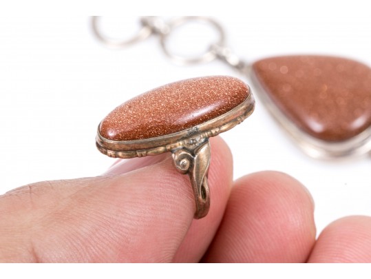 Lot Of Assorted Sterling, 800 Silver And Gold Filled Goldstone Glass Jewelry Pieces