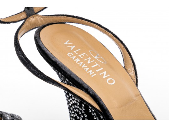 Valentino Garavini Extravagant, Dark Grey Strappy Wedge Sandals, Bejeweled, Size 40 1/2