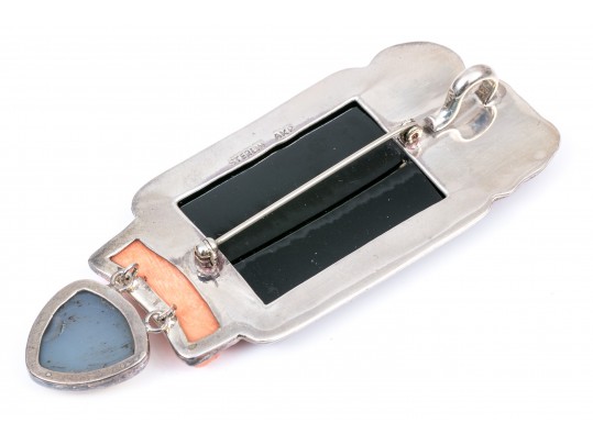 Amy Kahn Russell Sterling Silver Striking Sea Life Motif Brooch, With Coral And Turquoise