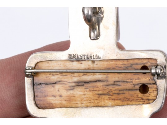 Amy Kahn Russell Sterling Silver Striking Turquoise And Iridescent Glass Brooch