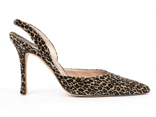 Manolo Blahnik Bold Leopard Print Slingblacks, Size 39 1/2
