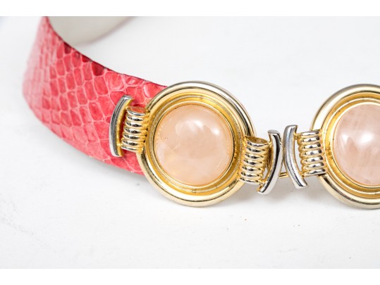 Judith Leiber Striking Vintage Two Tone Faux Pearl Belt Buckle, With Belt