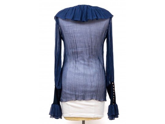 Roberto Cavalli Class Blue Sheer Ruffled Blouse