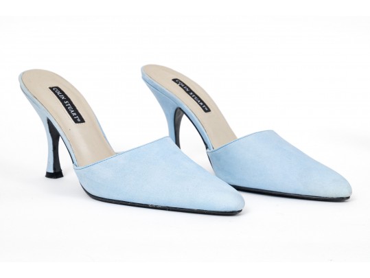 Colin Stuart Pair Of Two Sueded Mules, Light Blue And Light Tan, Size 8 1/2