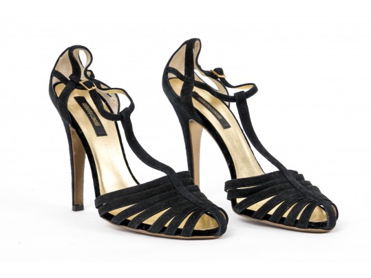 Roberto Cavalli Classic Black Suede Stilleto T-straps, Size 40