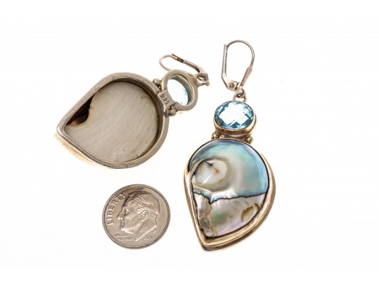 Sterling Abalone Shell And Topaz Pendant Earrings
