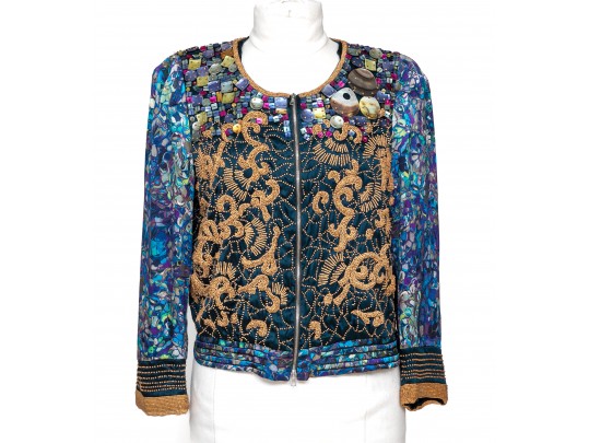 Dries Van Noten Amazing Blue Beaded Short Jacket, Size 42