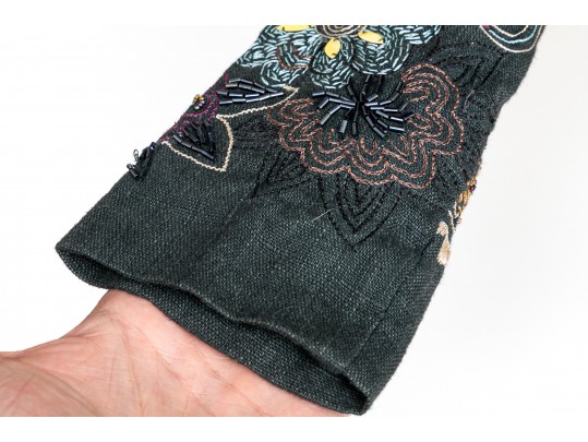 Dries Van Noten Blue Black Linen Embroidered Sleeve Jacket, Size 38