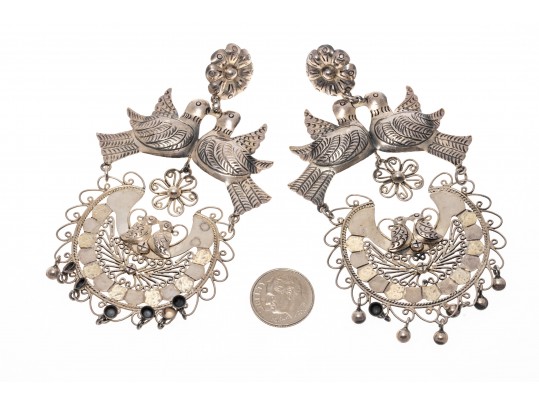 Outstanding Sterling Chandelier Love Bird Earrings