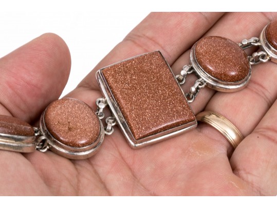 Lot Of Assorted Sterling, 800 Silver And Gold Filled Goldstone Glass Jewelry Pieces