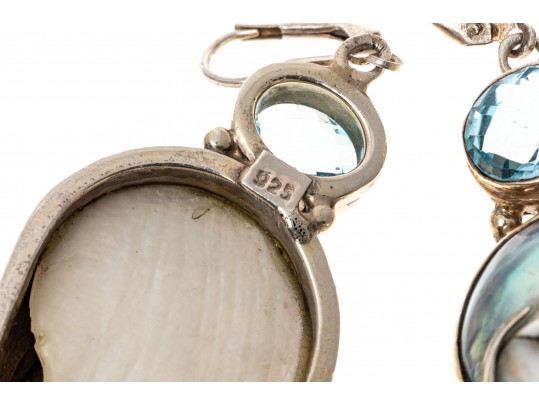 Sterling Abalone Shell And Topaz Pendant Earrings