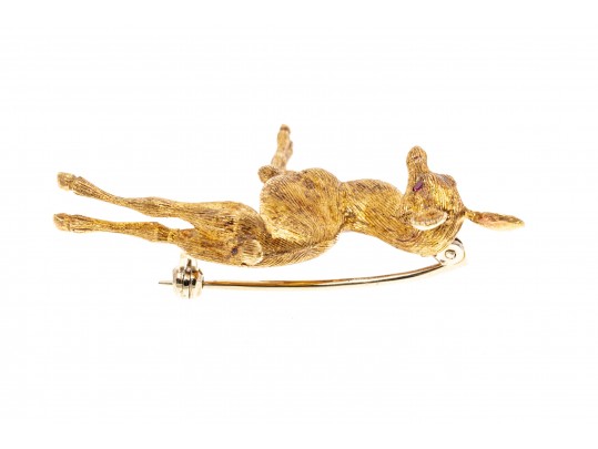 18k Yellow Gold Endearing Deer Motif Animal Form Brooch