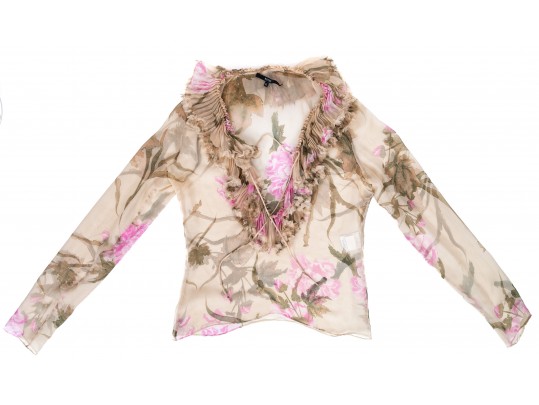 Gucci Ivory And Pink Sheer Silk Floral Blouse, Size 42