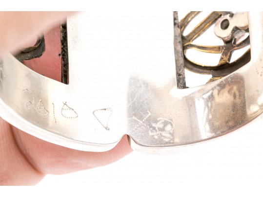 Margaret Thurman Sterling And Bronze Wide Lattice And White Topaz Cuff Bracelet