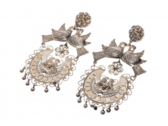 Outstanding Sterling Chandelier Love Bird Earrings