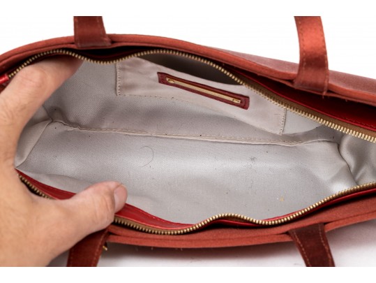 Vicini Impactful Dark Orange Satin Top Handle Bag And Matching Sandals, Size 40, Bird Motif Decorati