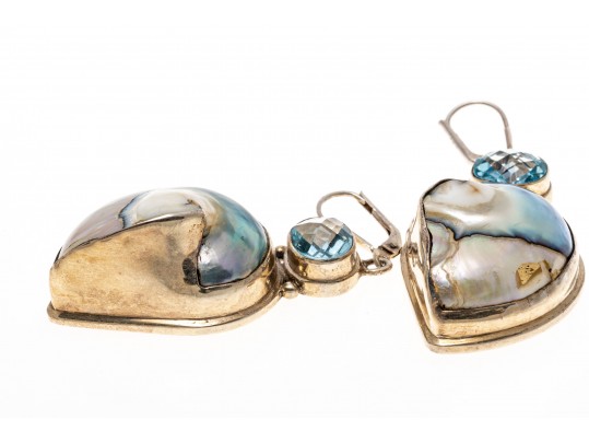 Sterling Abalone Shell And Topaz Pendant Earrings